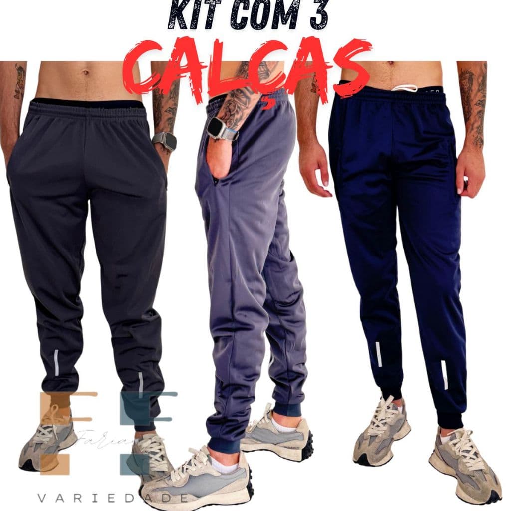 KIT 3 CALÇA JOGGER modelo 2025 Pronto A Entrega - com zíper e refletivel nas pernas