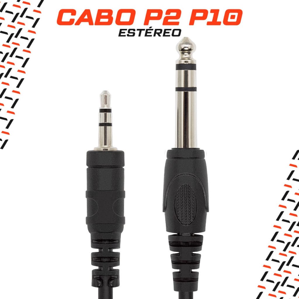 Cabo P10 para P2 Estereo Profissional 1.5 Metros Adaptador Mesa Som guitarra