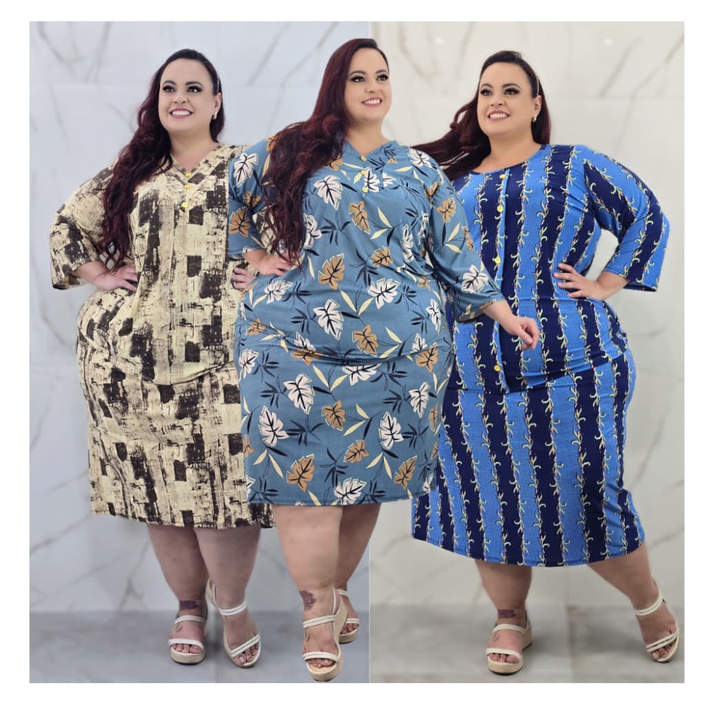 Conjunto Blusa Manga 3/4 ou Manga Longa + Saia Reta Midi Liganete Malha Fria Estampadas G5 e G6