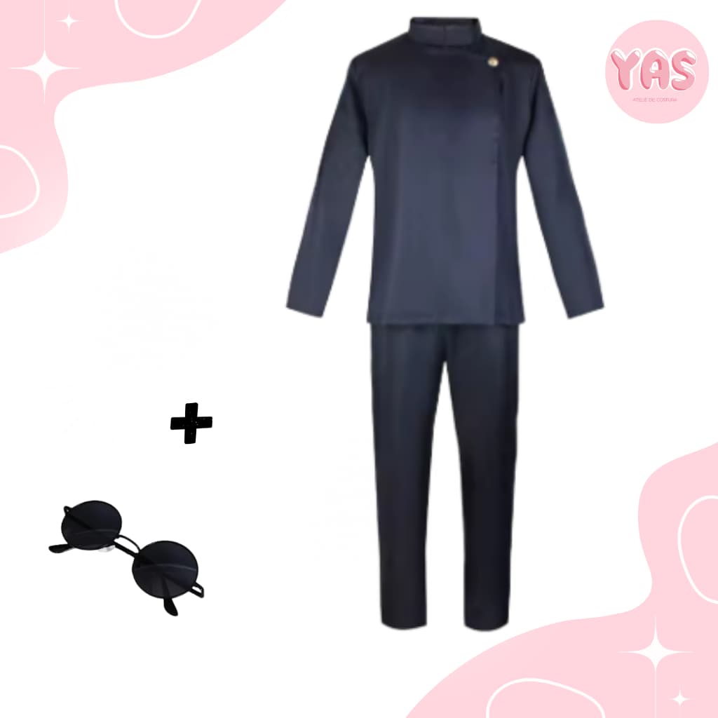Cosplay fantasia conjunto satoru gojo jujutsu kaisen modelo azul marinho
