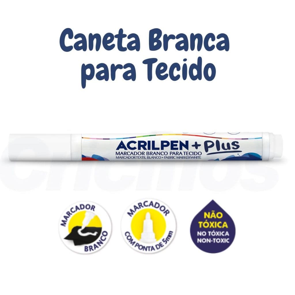 Caneta BRANCA Acrilpen + Plus - Marcador de Tecido | Acrilex