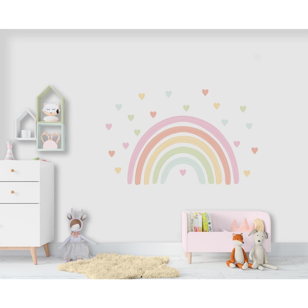 Adesivo De Parede Em Recorte Arco- íris  Corações Aquarela Quarto Sala Infantil