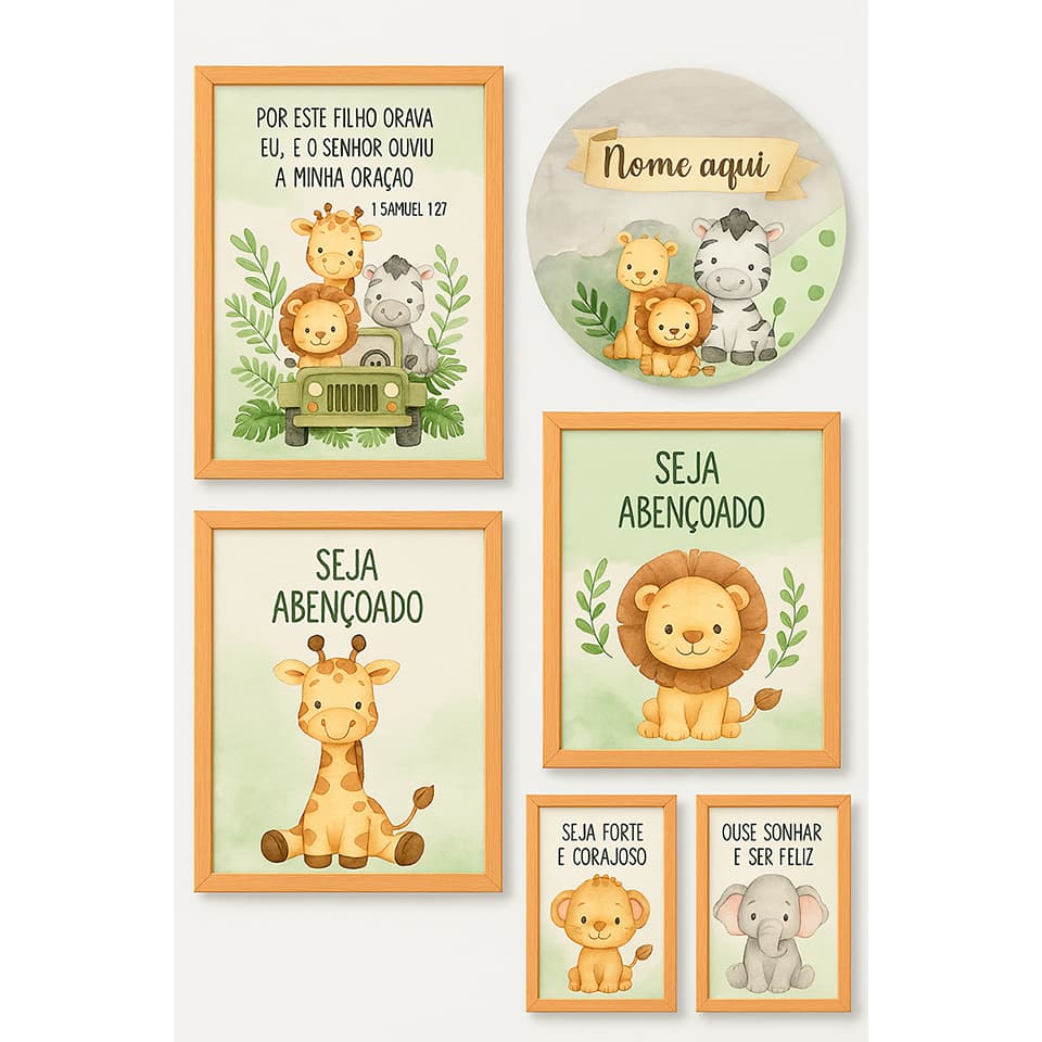 Quadros Decorativos Infantis Personalizados – Animais da Selva e Frases Inspiradoras 🔹
