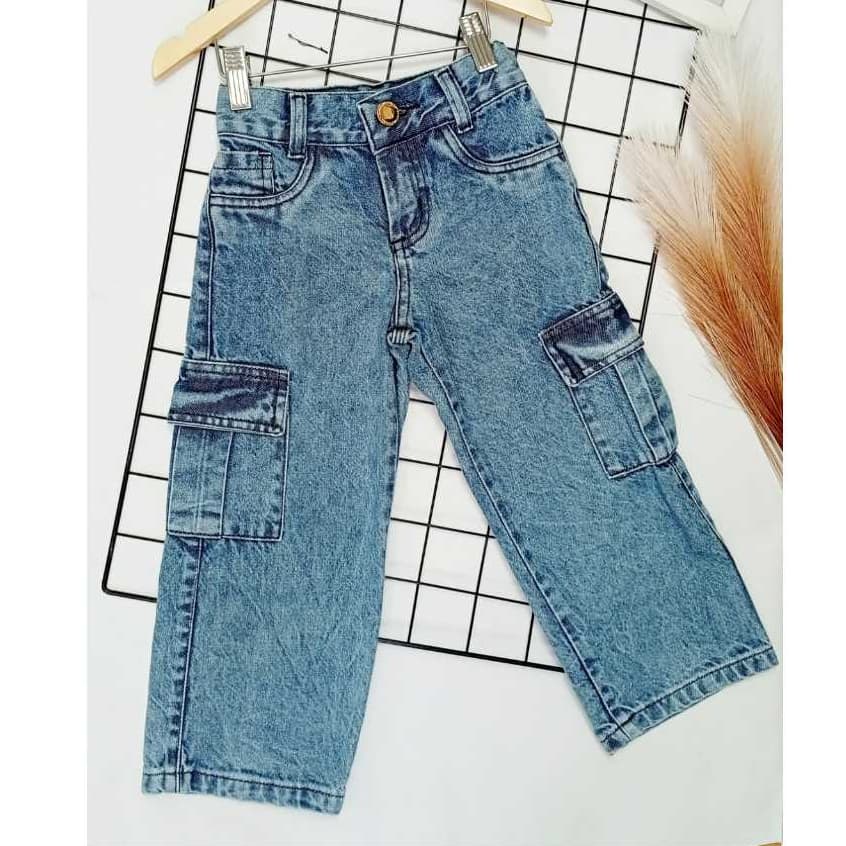 Calça Cargo Jeans Feminina Infantil e Juvenil