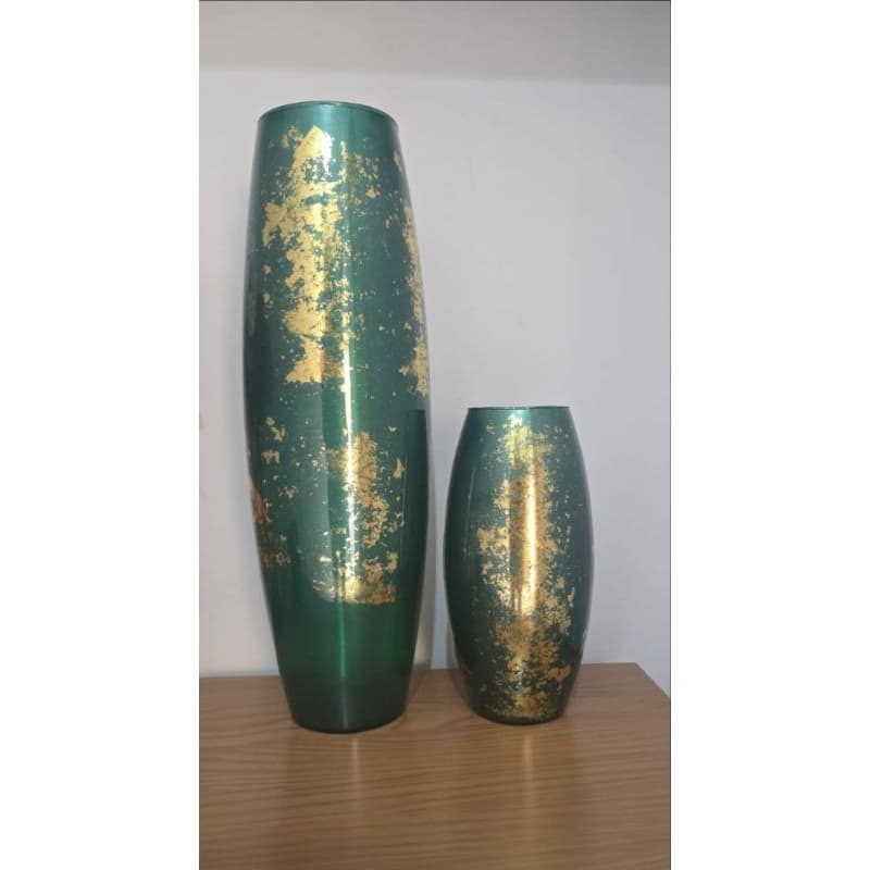 Dueto vasos verde e dourado luxo 54cm + 30cm
