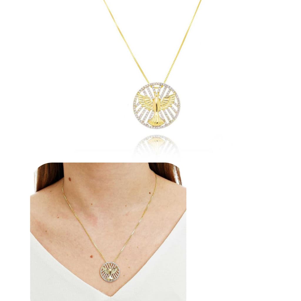 Colar Gargantilha Divino Espítito Santo Cravejado Banhado Ouro 18k GA0028-45