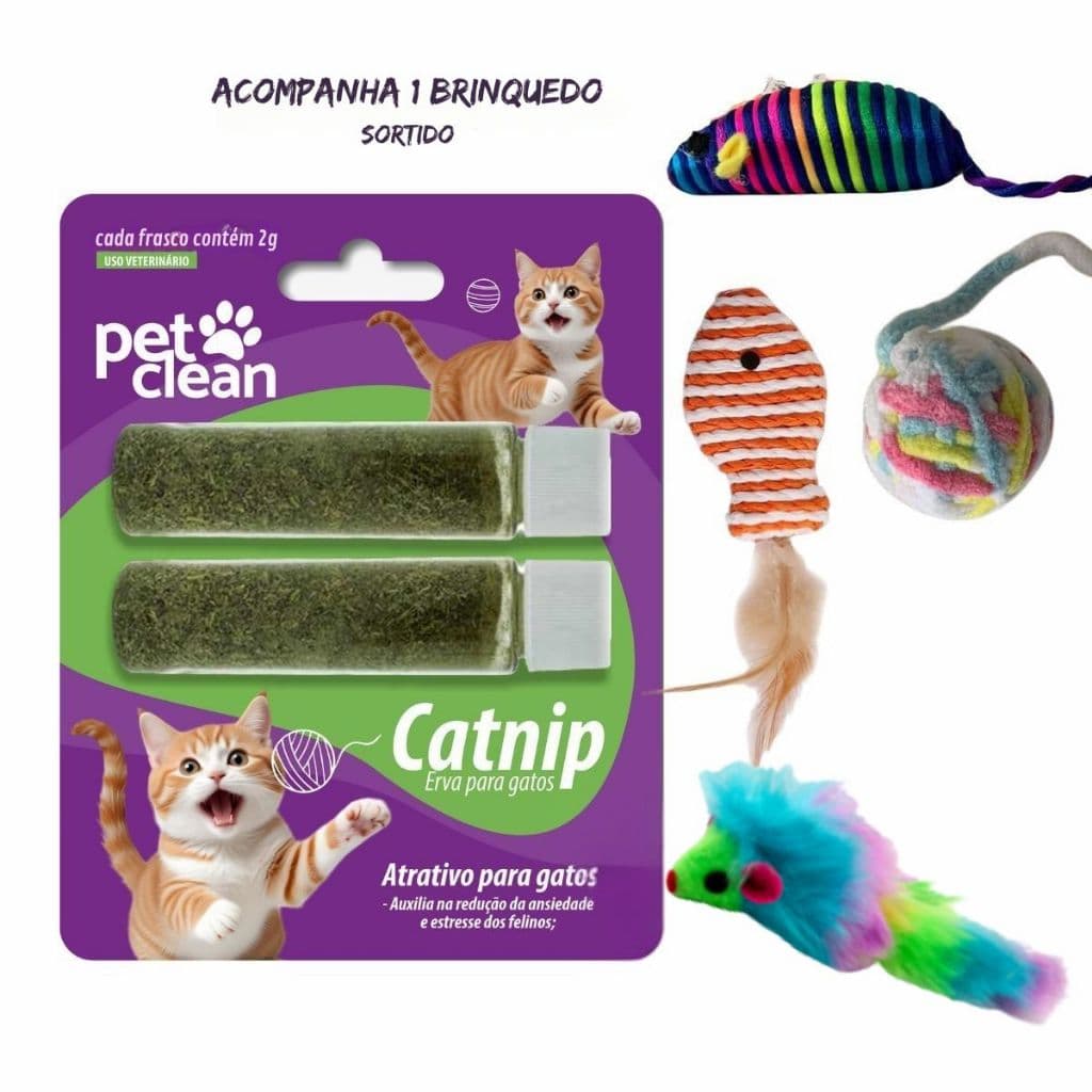 Pet Clean Catnip Erva para Gatos 2g Acompanha Brinquedo Atrativo para Gatos