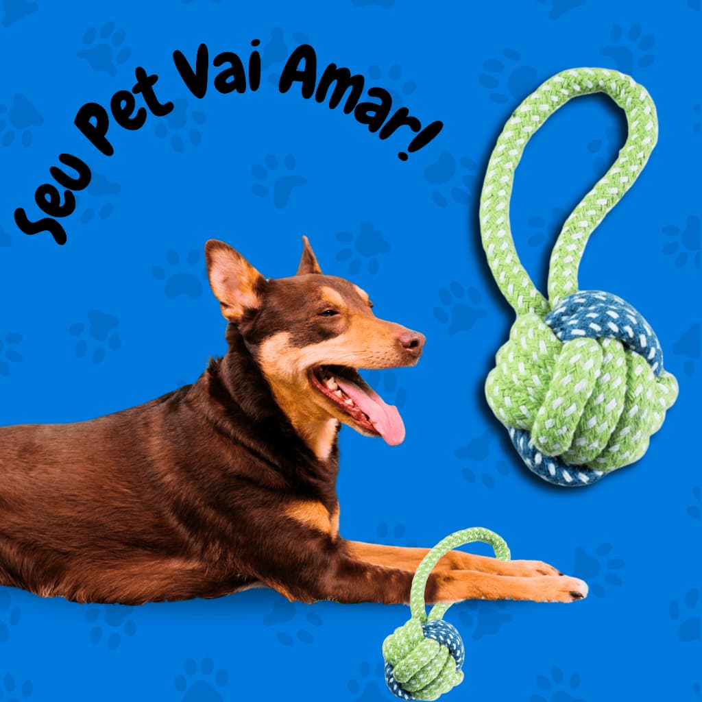 BRINQUEDO MORDEDOR PET CORDA CACHORROS CORDA BOLA TROPICAL 18CM