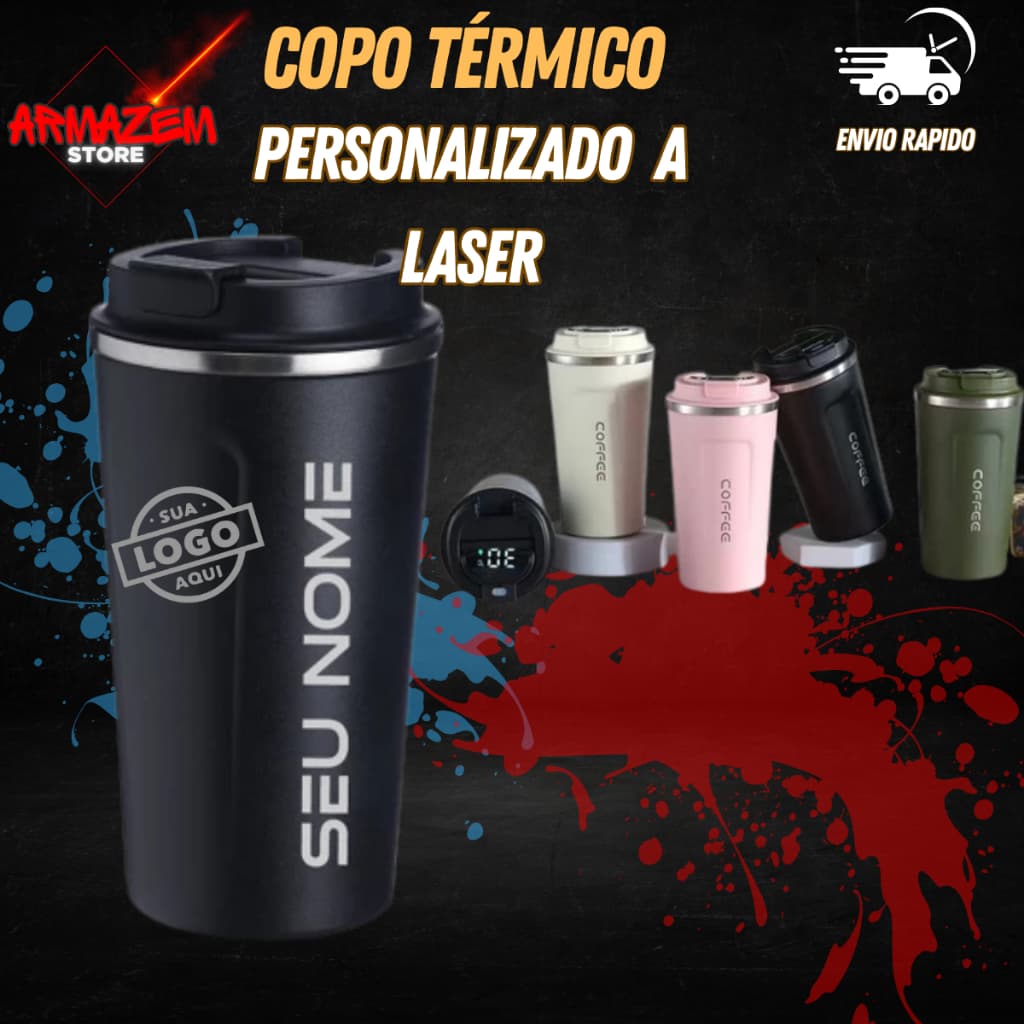 Copo Térmico Coffe Inox Vacuum Personalizado Nome Logo Time logo empresa