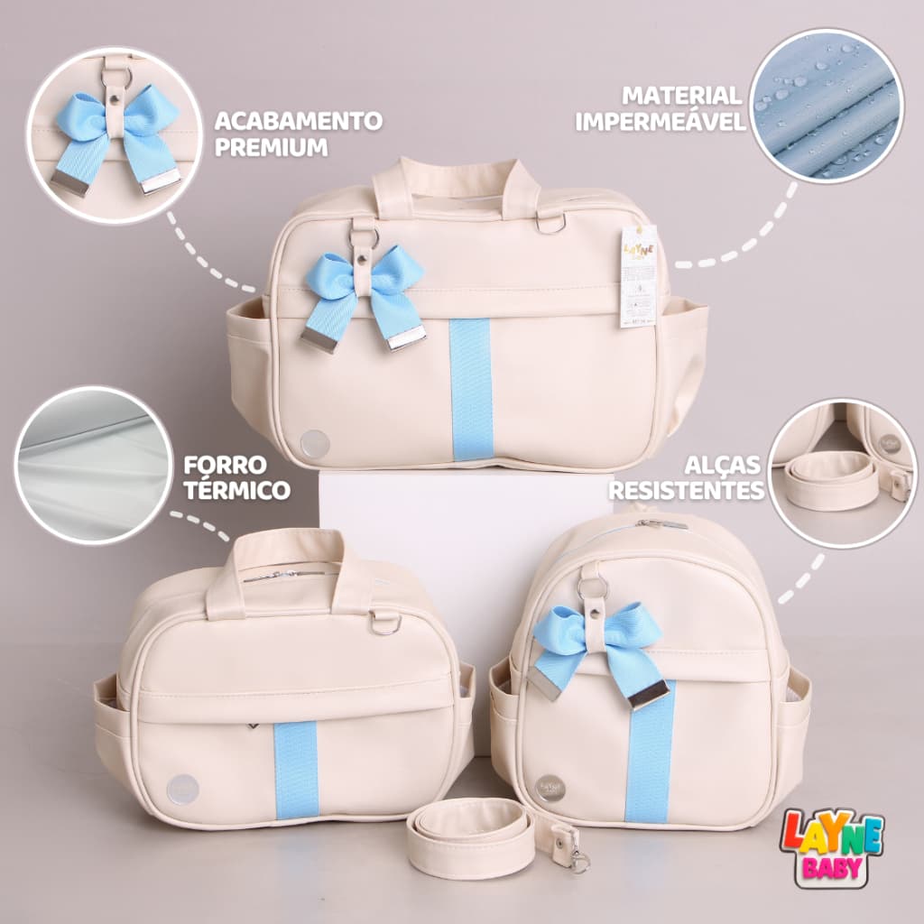 Kit Bolsa Maternidade Mamãe e Bebê 3 peças Impermeável Mochila Multifuncional  Menino e Menina