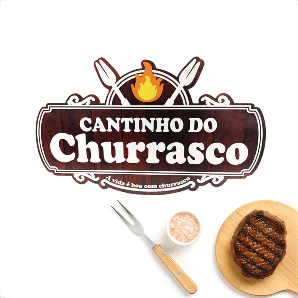 Placa Cantinho Do Churrasco Adesivada - 1 Peça 37x22cm Decorativos de Parede