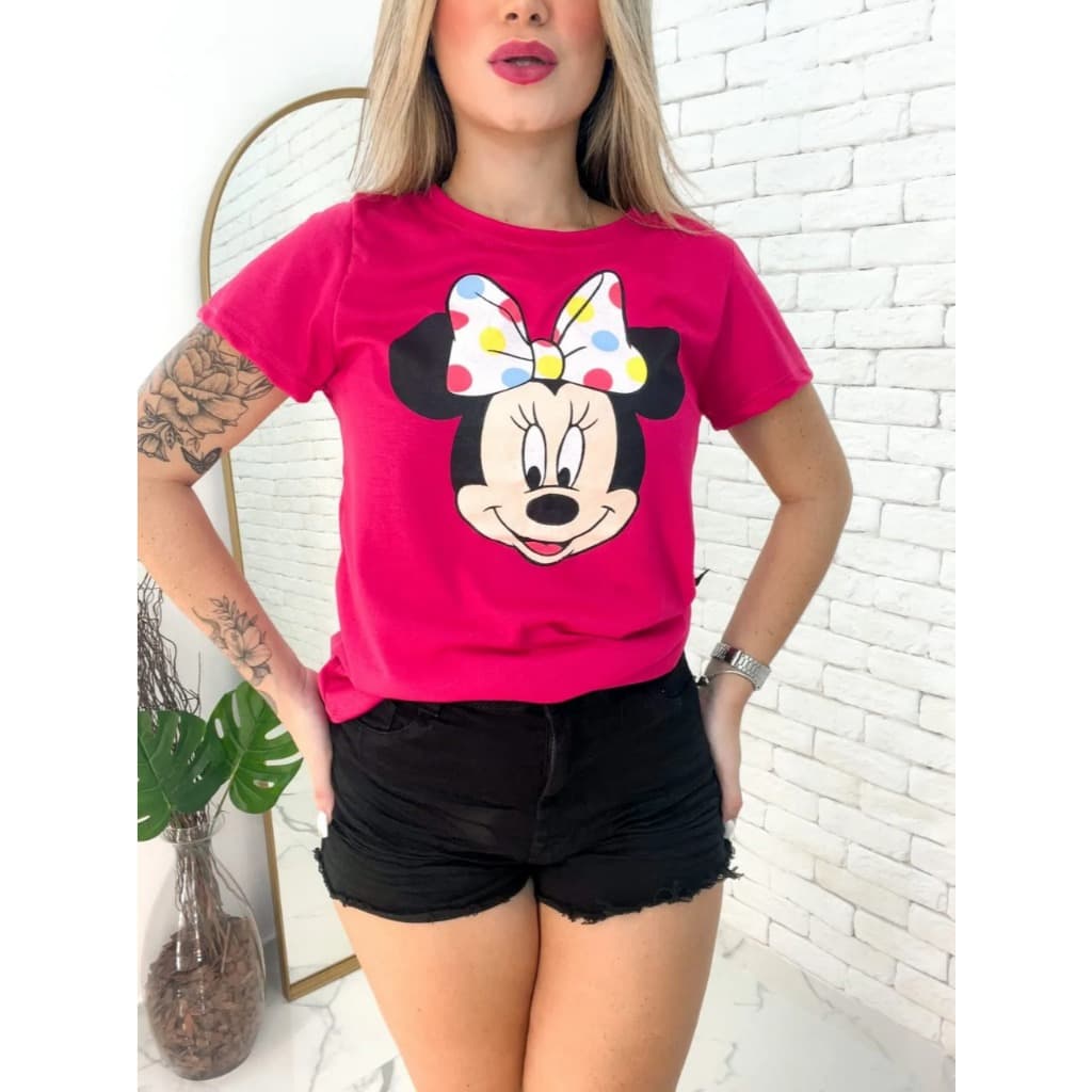 Blusa Feminina T-Shirt Viscolycra Plus Size Minnie Laço