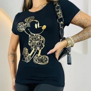 Blusa Feminina T-Shirt Viscolycra Mickey Dourado