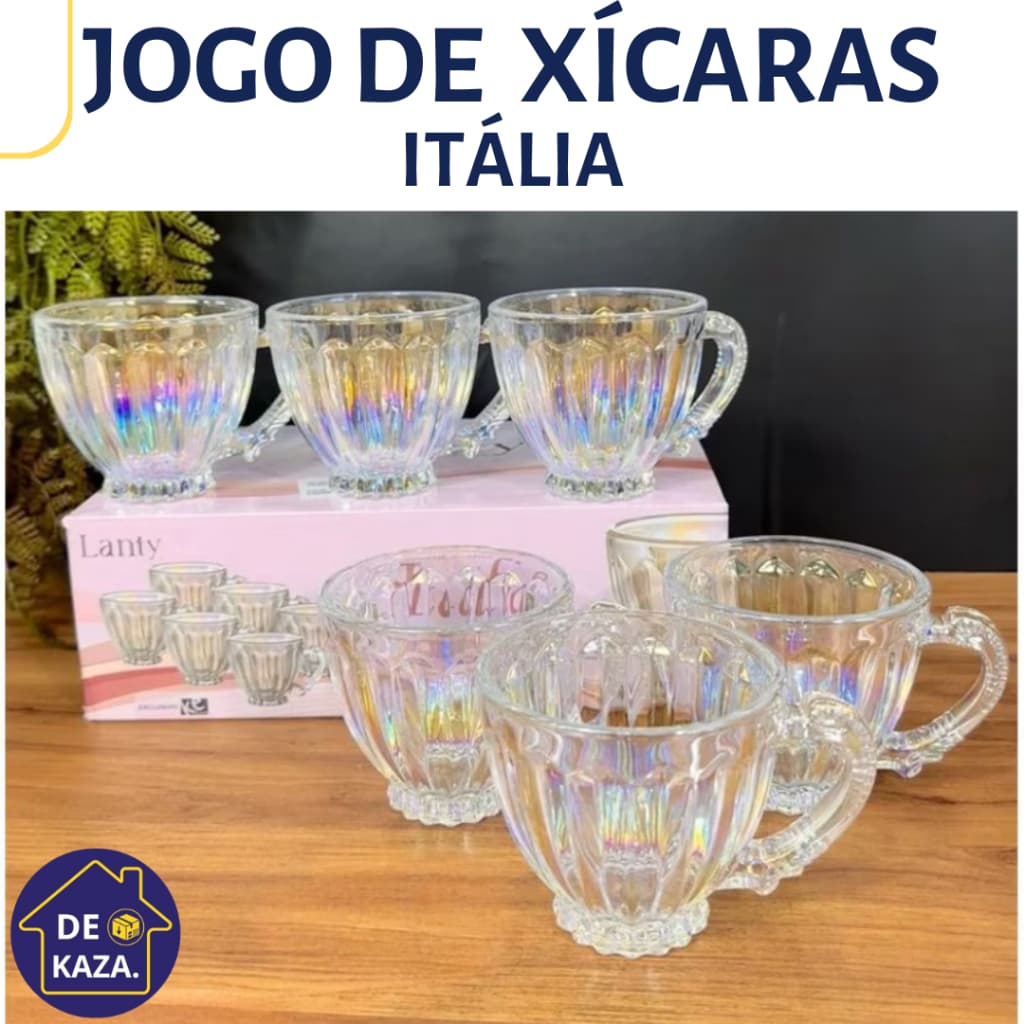 Jogo De Xícaras Itália Raimbow Furta-cor Vidro 200ml