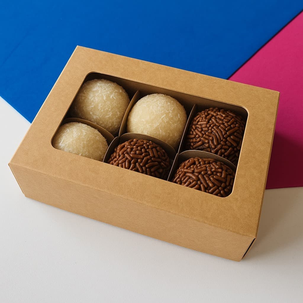 CAIXA PARA 6 DOCES COM VISOR - KRAFT - 15,5 cm x 11,5 cm x 4 cm