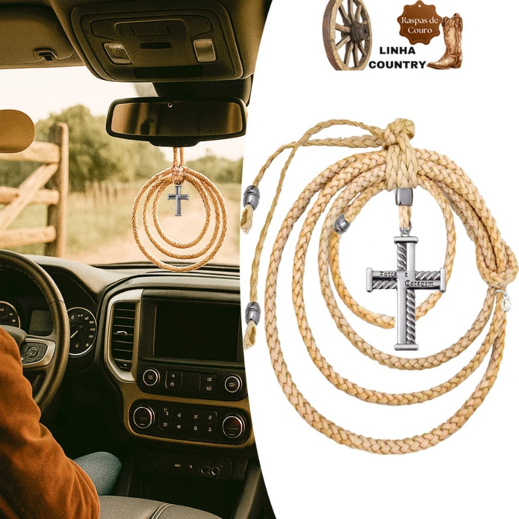 Laço Couro Cruz Bege Enfeite Decoração Retrovisor - Vários Modelos e Cores