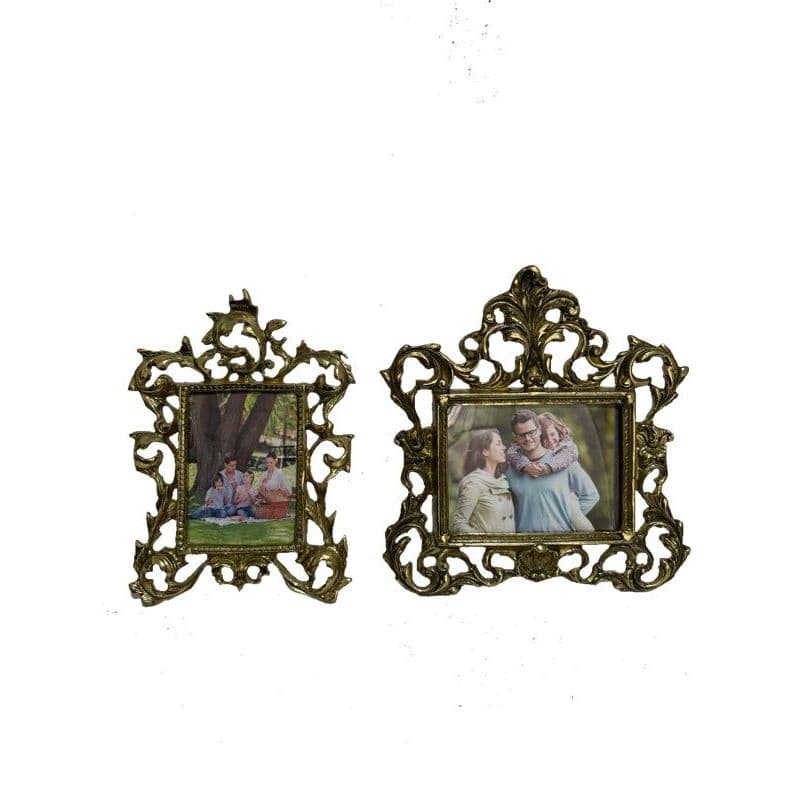 Par Porta Retrato Bronze Floral Decoração 14x11 E 12x9