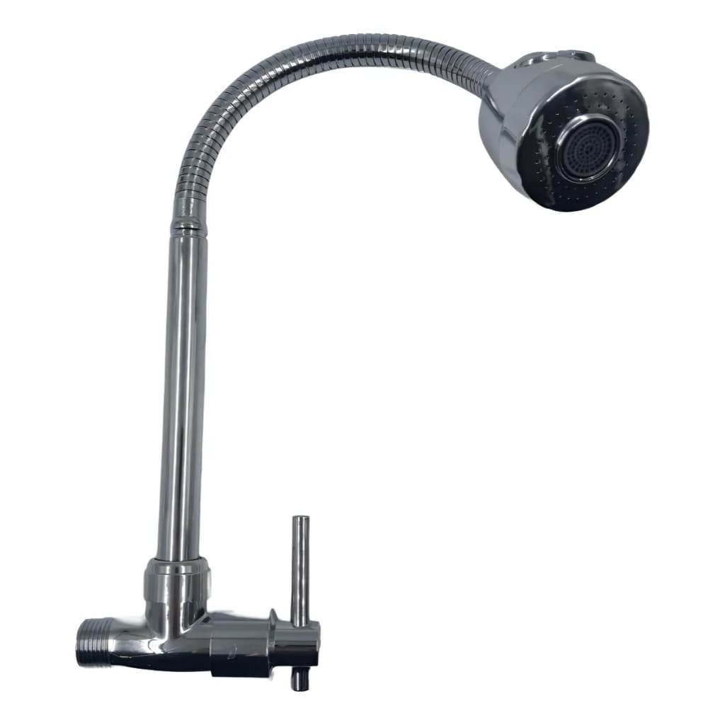 Torneira De Cozinha Flexível Prateada Parede Prata 2 Jatos Metal