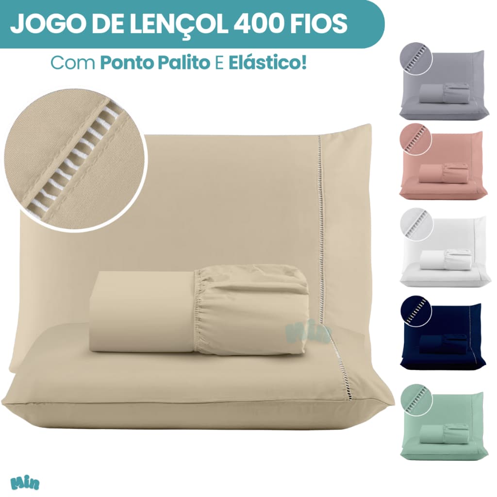 Jogo de Lençol Cama 400 Fios Micropercal Ponto Palito
