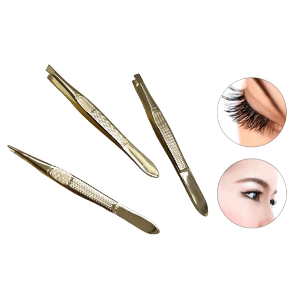 Kit de 3 Pinças Aço Inoxidável Professional Design De Sobrancelhas, Ponta Reta, Chanfrada e Fina, Pinças Multifuncional