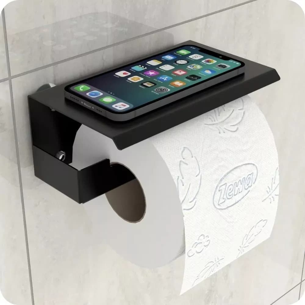 Porta Papel Higiênico Com Prateleira Para Pequenos Objetos e Celular