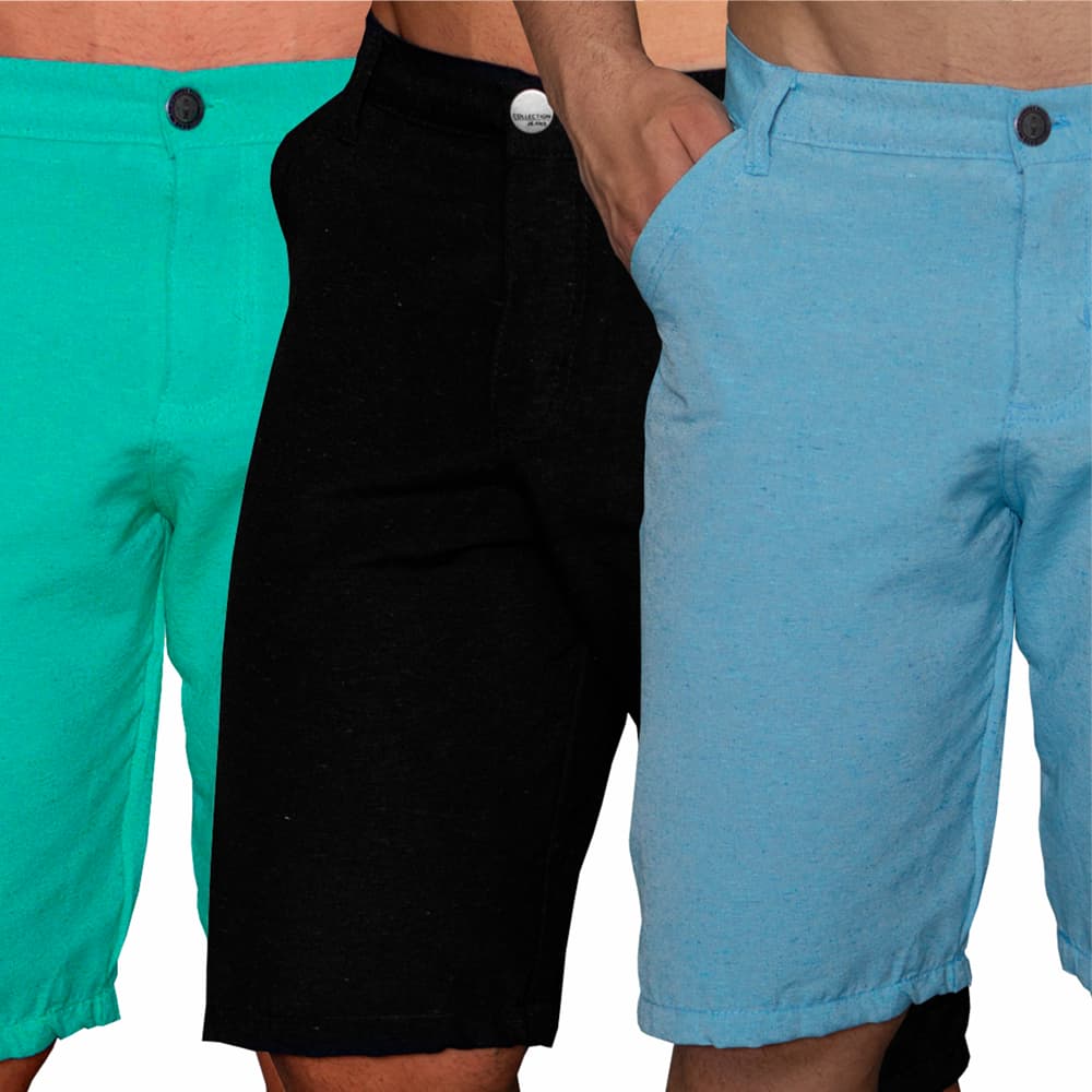 Kit 3 Bermuda Short Masculino Sarja Brim Adulto
