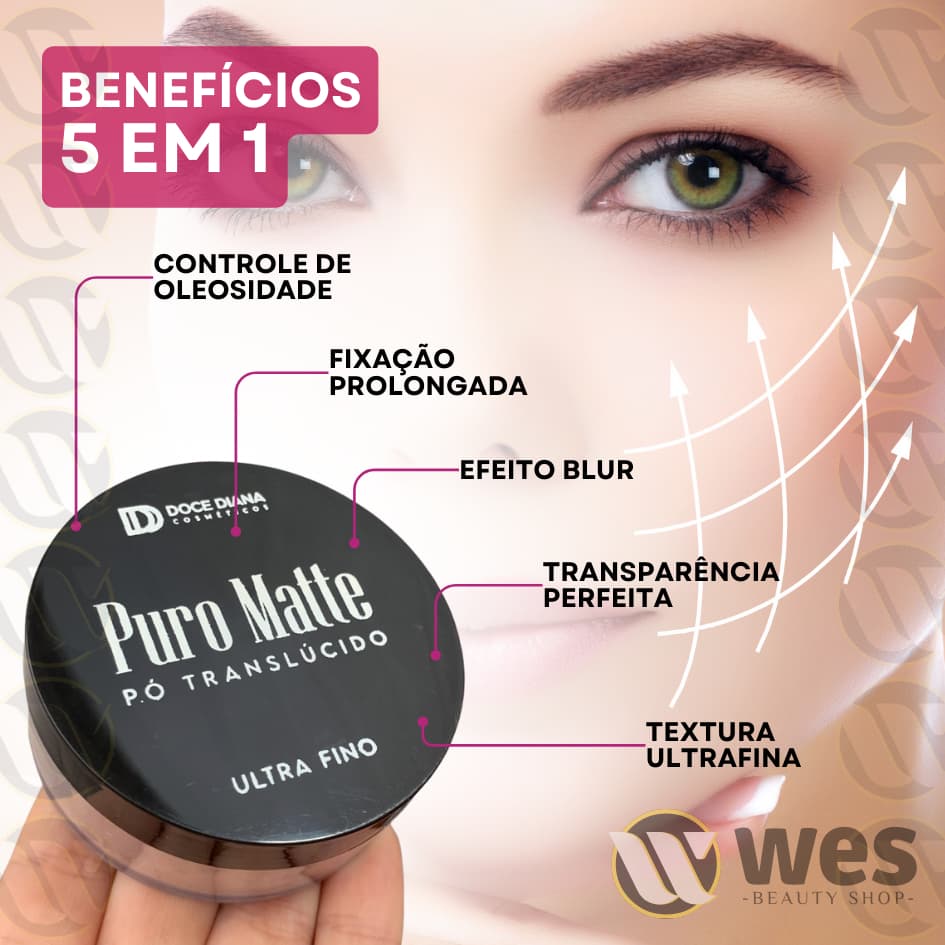 Pó Translúcido Puro Matte Ultrafino Fixação Duradoura Acabamento Natural ENVIO IMEDIATO