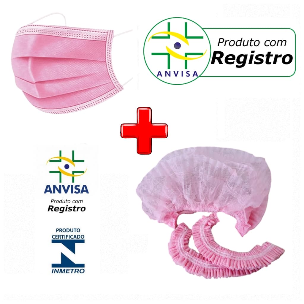 Kit Touca + Máscara descartável TNT Rosa Com 100 Unidades - Santa Clara