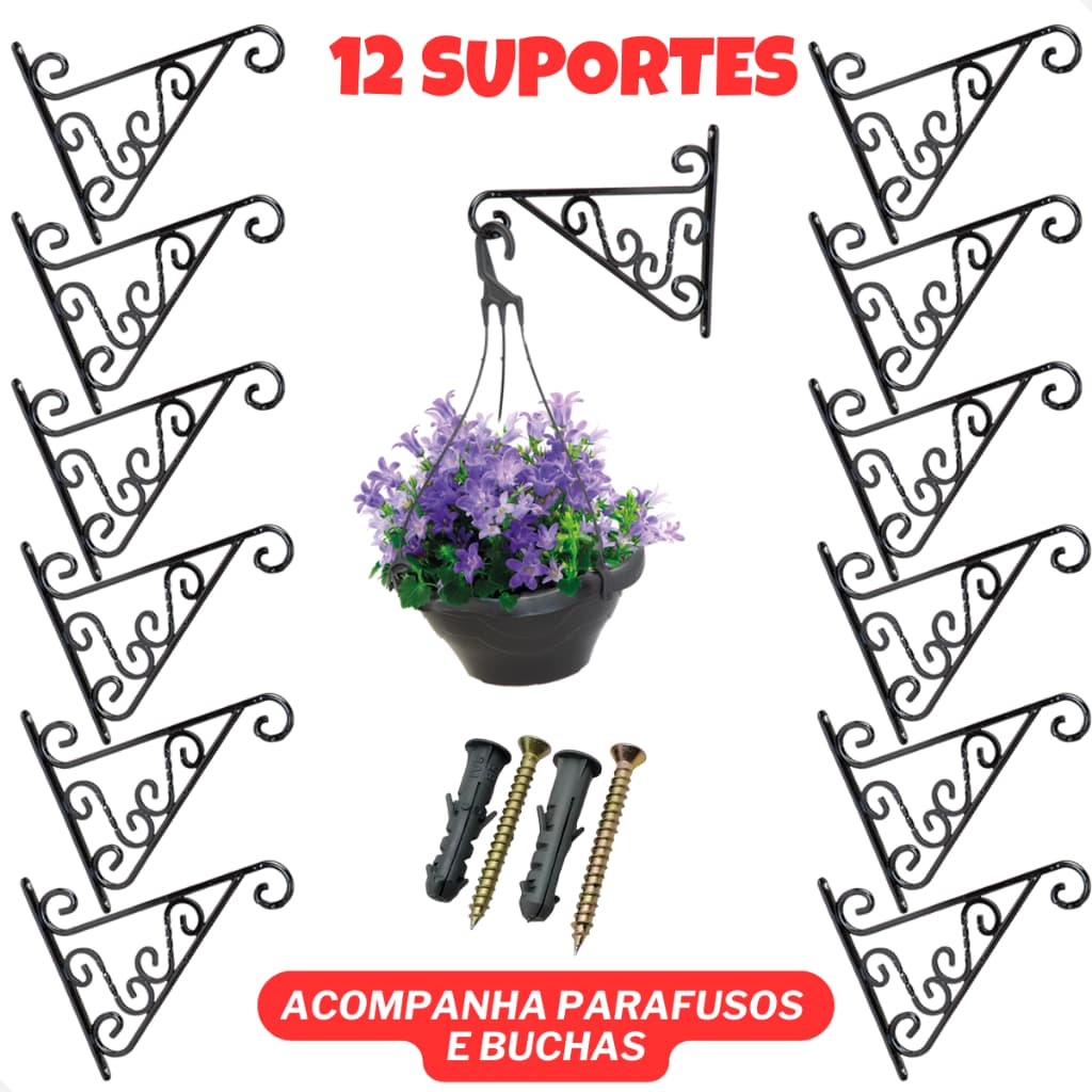 kit 12 Suportes Mão Francesa de Parede Para Vasos e Plantas
