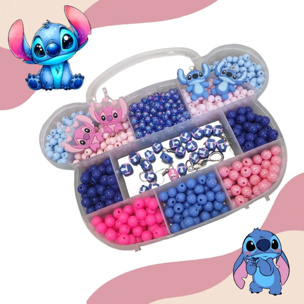 Brinquedo Kit Urso Miçanga  Pulseira Infantil  Menina Stitch