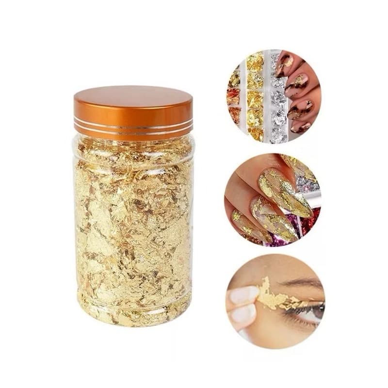 Pote Folhas de Ouro e Prata/ Decoração de Unhas/ Manicure/Nail Design