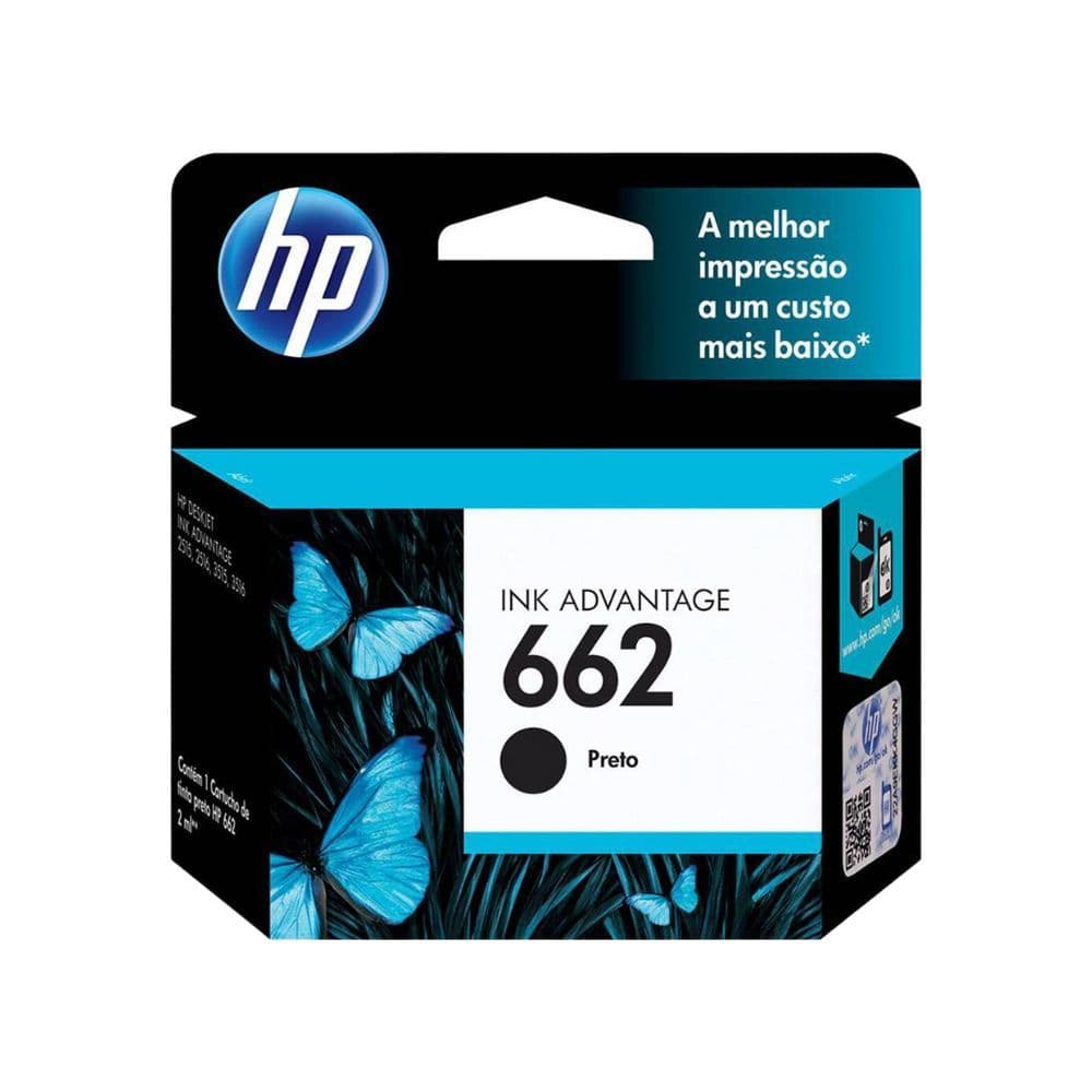 Cartucho de Tinta HP 662 Preto CZ103AB - Para impressoras 2516, 3516, 3546, 2546, 1516, 4646 e 2646