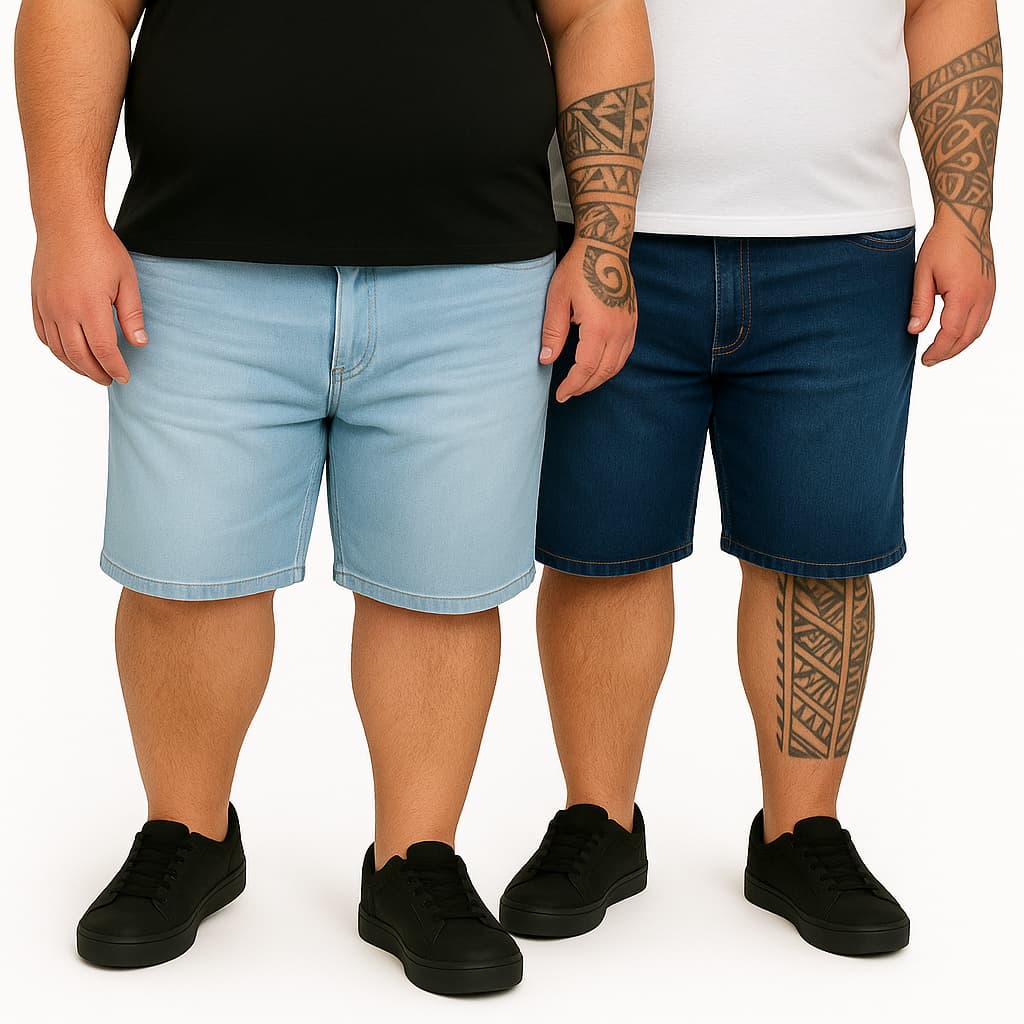 Kit 2 Bermudas Jeans Masculinas com Lycra Plus Size 48 ao 58