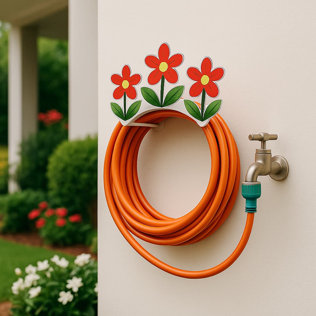 Suporte Em Aço Fixo Em Parede Enrolador De Mangueira Organizador De Quintal Jardim Área Externa - FLOR COLORIDA
