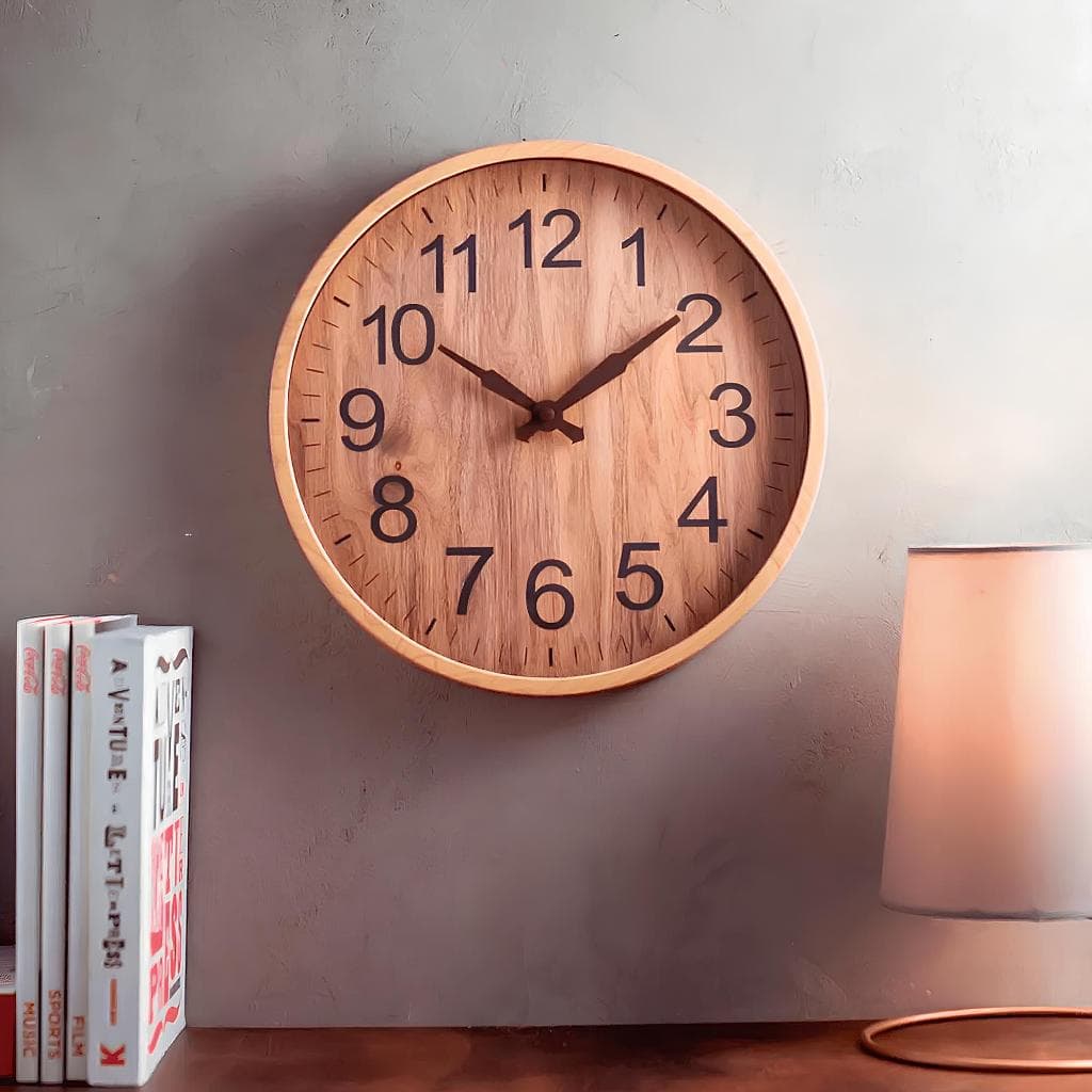 Relógio de Parede Decorativo 30 cm Marrom Claro Estilo Madeira Natural Silencioso Moderno e Leve