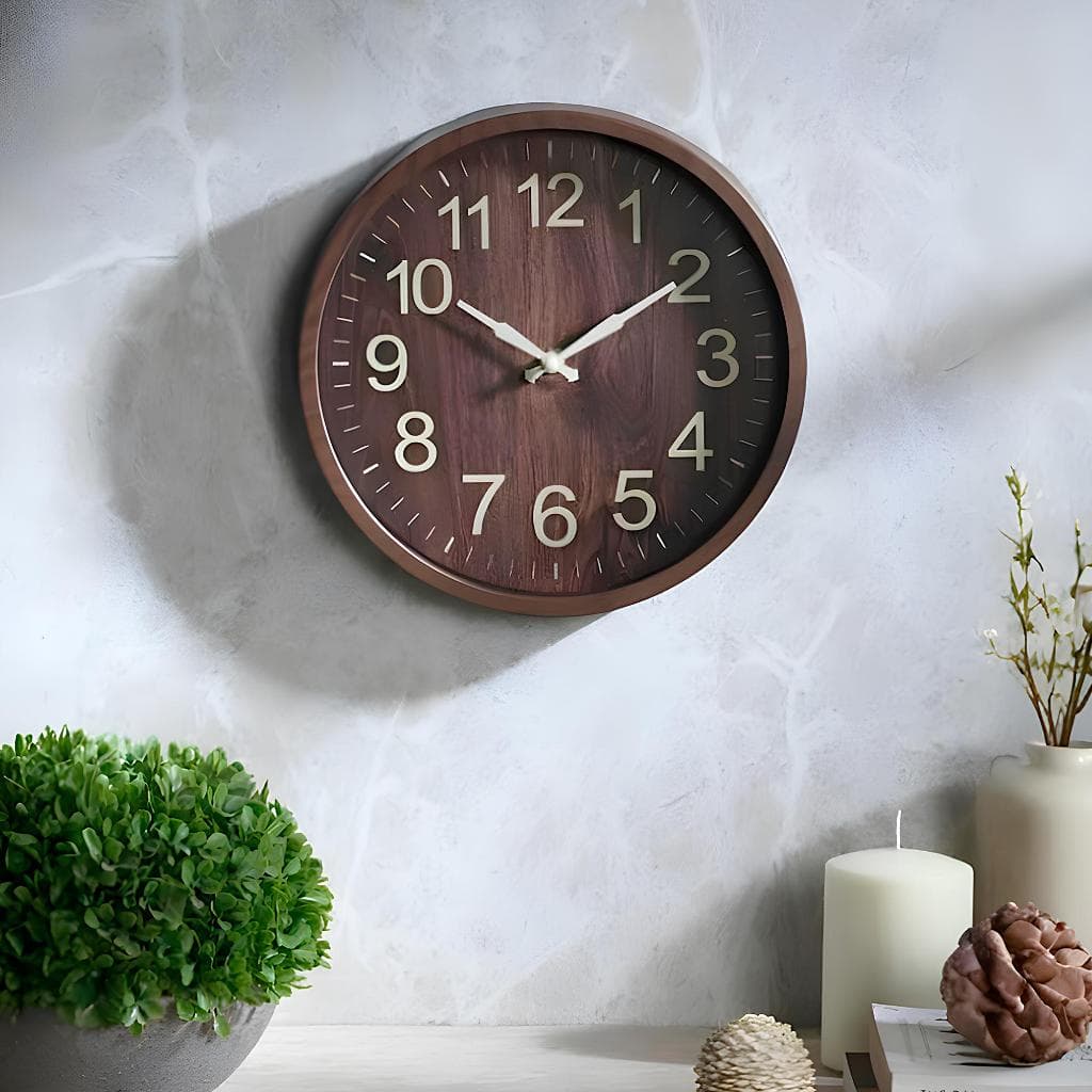 Relógio de Parede Decorativo 30 cm Marrom Escuro Estilo Madeira Silencioso Elegante e Fácil de Instalar