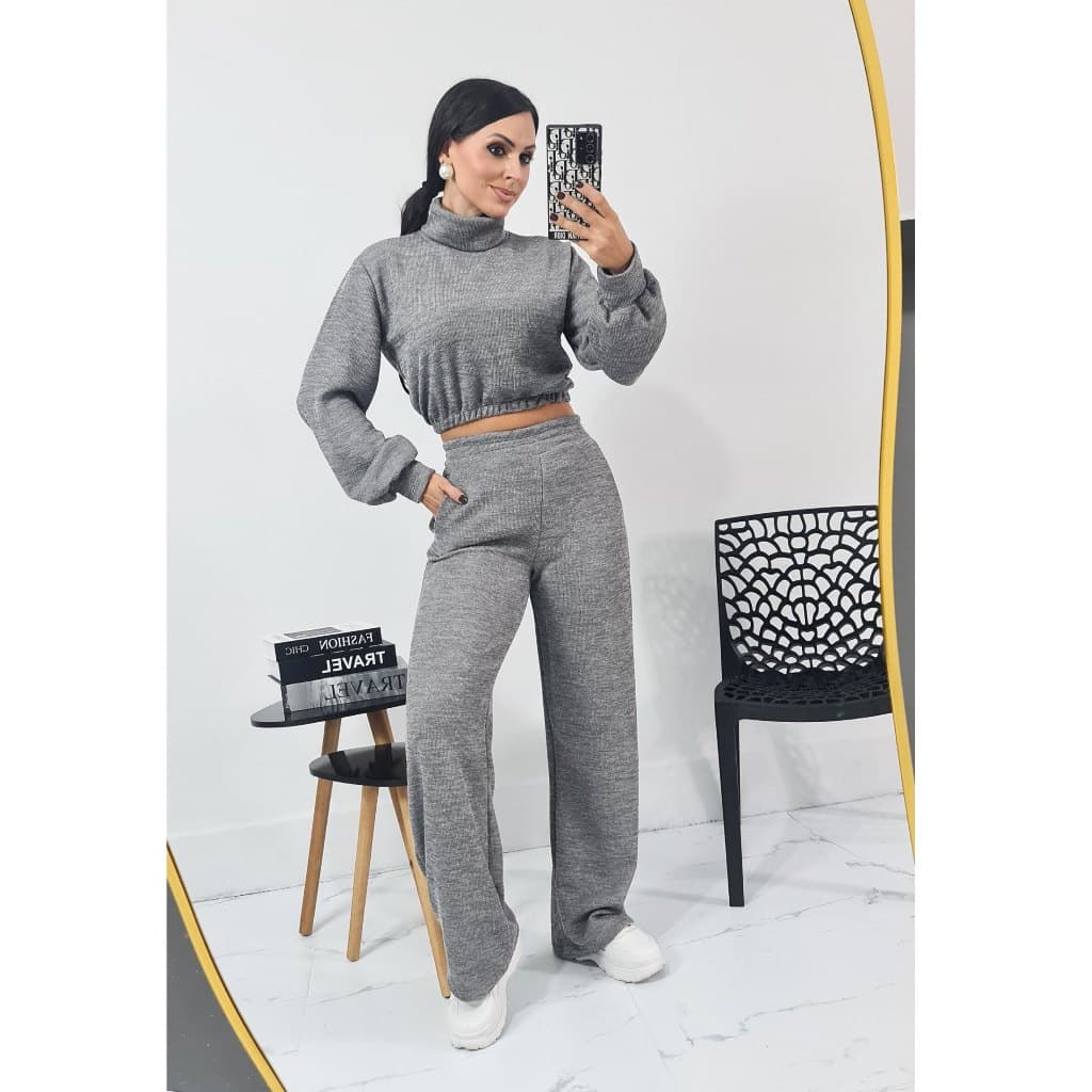 CONJUNTO FEMENINO LANZINHA RIBI CANELADO 2 PEÇAS BLUSA E PANTALONA