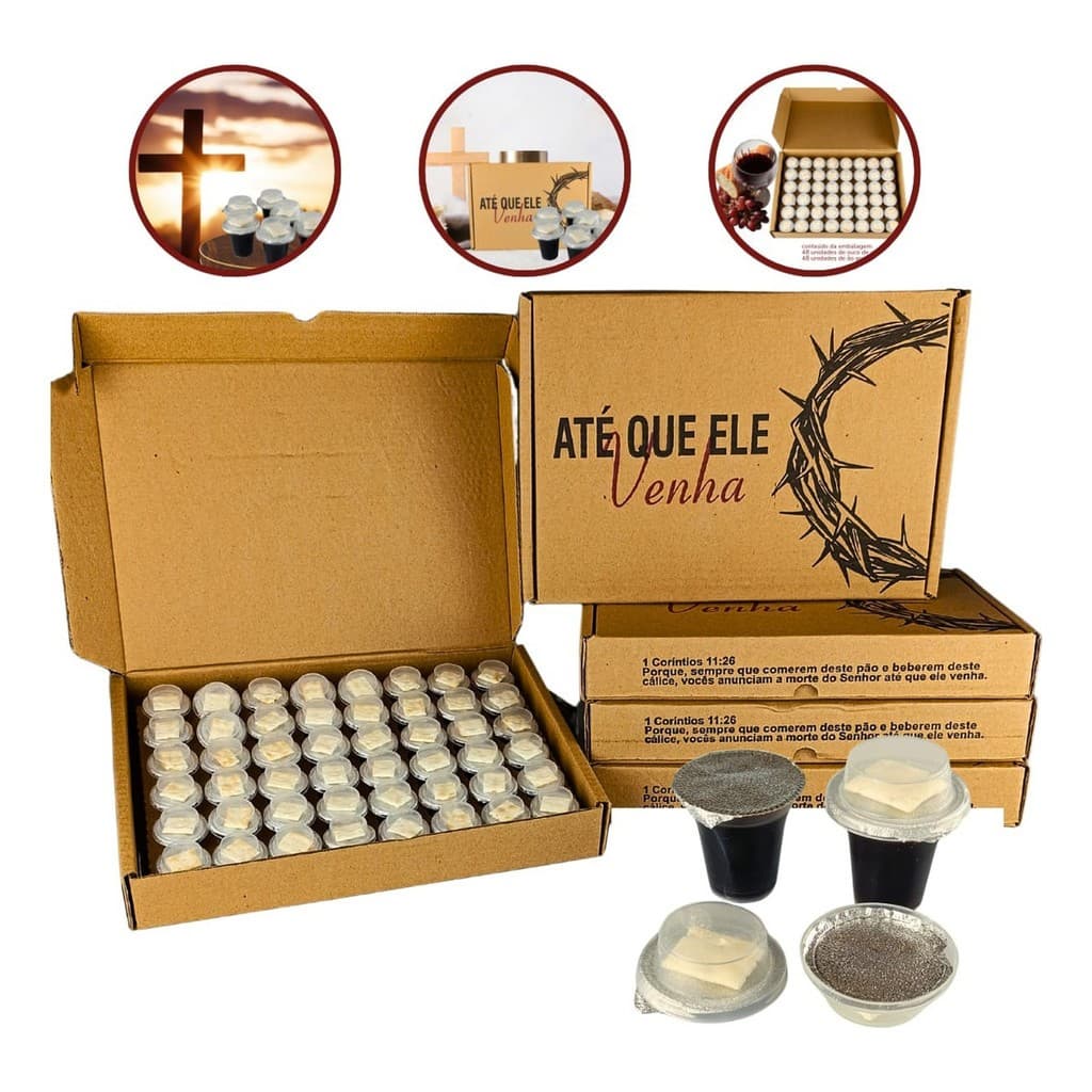 Kit Cálice Santa Ceia Suco Uva Aurora + Pão Ázimo (escolha a quantidade)
