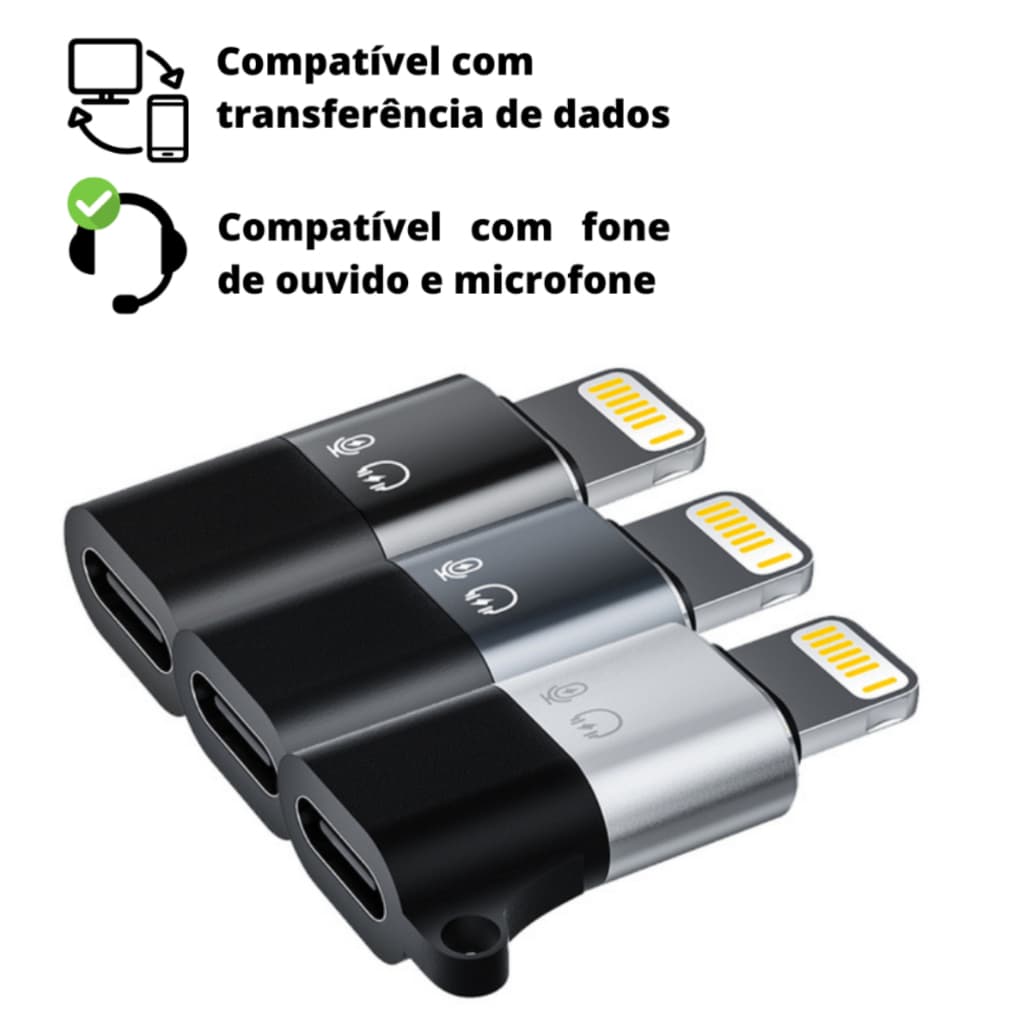 Adaptador USB-C Tipo C fêmea para Lightning Macho Compatível com iPhone iPad Fone de Ouvido Microfone Lapela Transferênc