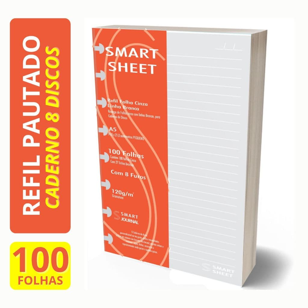 Refil Caderno de Discos 120g 100 Fls Pauta Branca Pequeno Smart Sheet