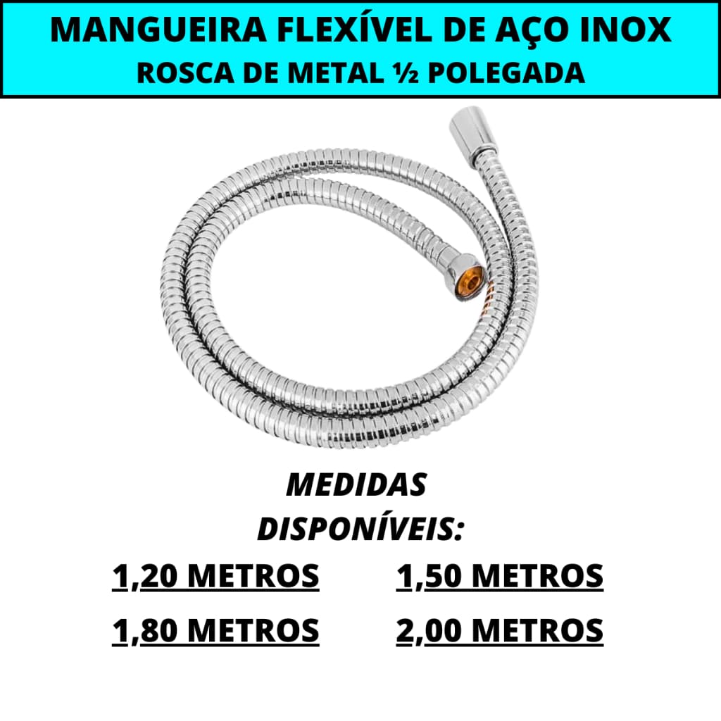 Engate 1,20 Metros Para Ducha Higiênica Chuveiro Pet Shop Mangueira Flexível Aço Inox Cromado