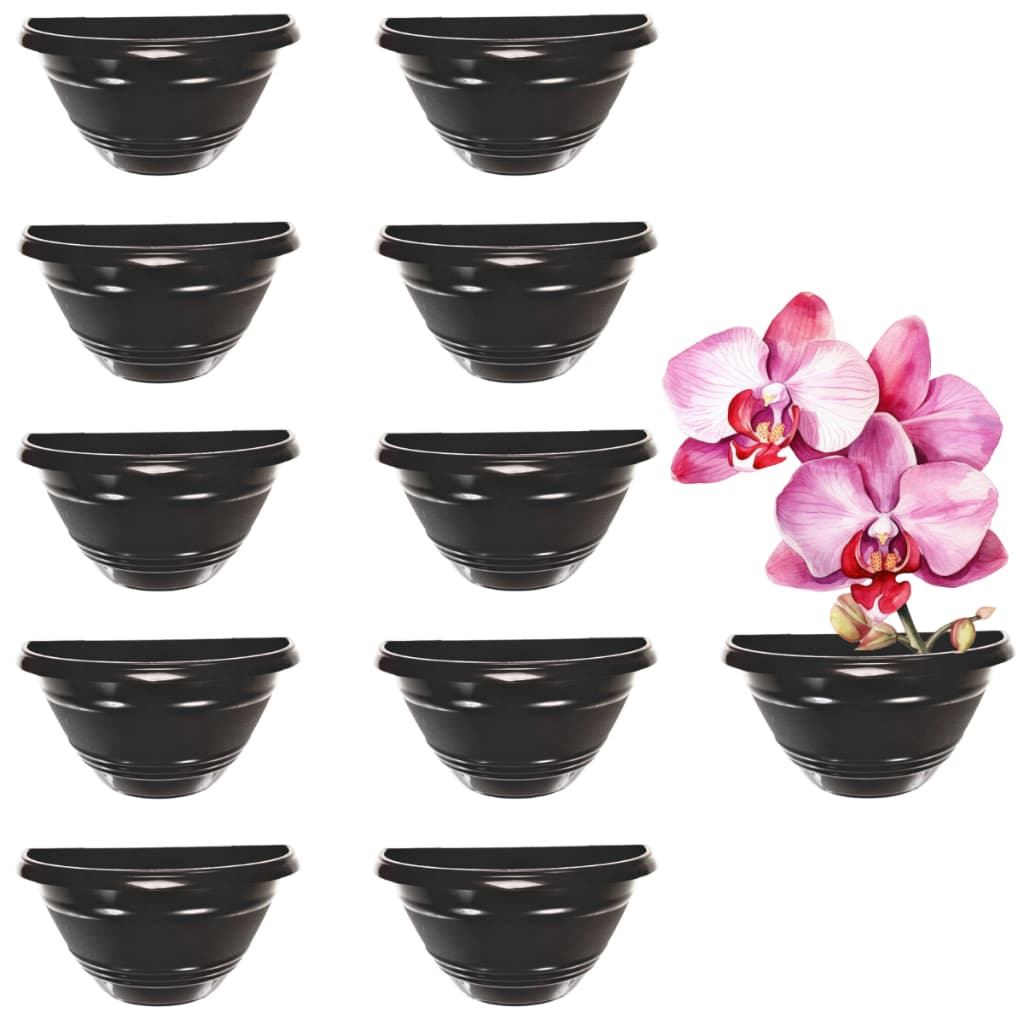 Kit 10 Vasos de Parede 1650 ml Preto Meia Lua para Flores e Plantas e Decoração Vertical