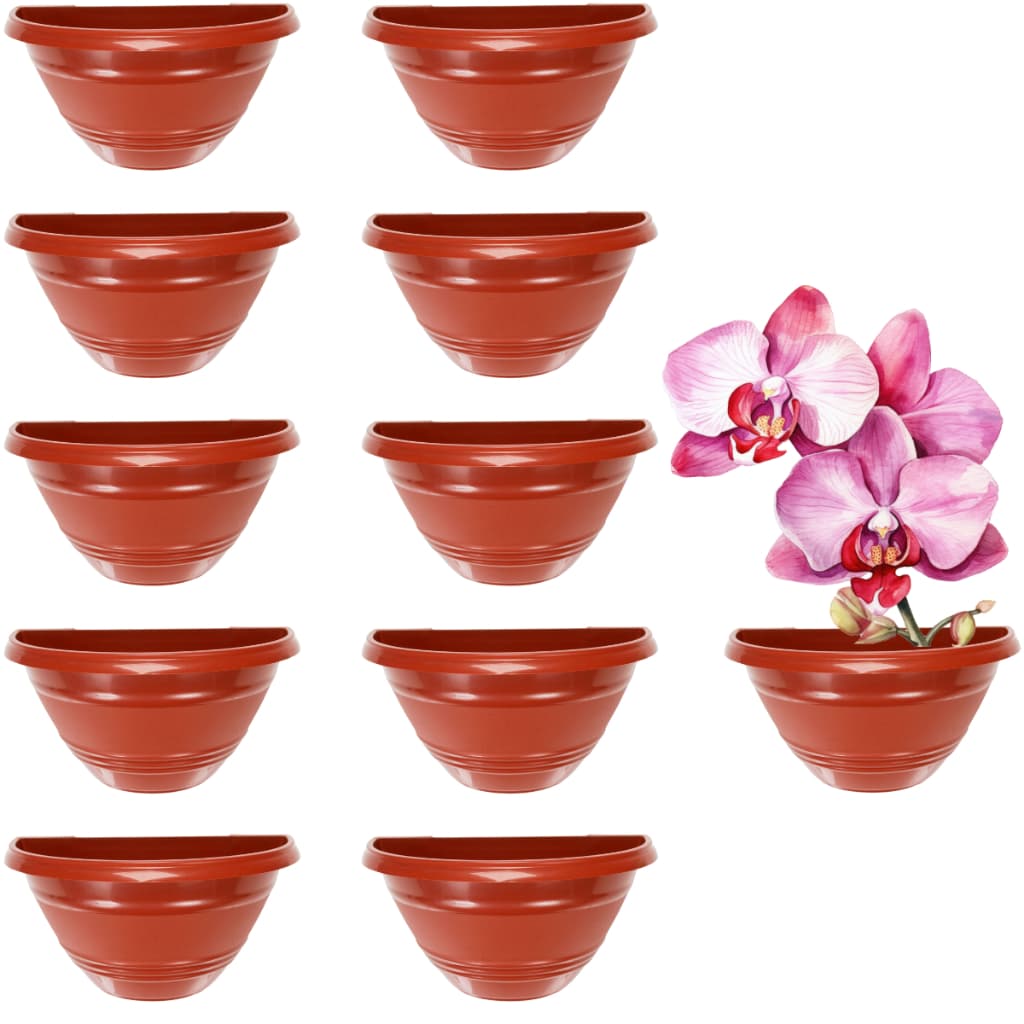 Kit 10 Vasos de Parede 1650 ml Marrom Meia Lua para Flores e Plantas e Decoração Vertical