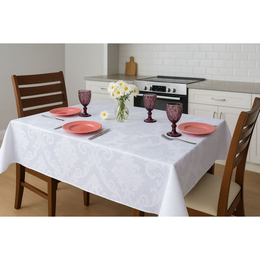 Toalha de Mesa Jacquard Luxo Adamascada para 4 e 6 Lugares
