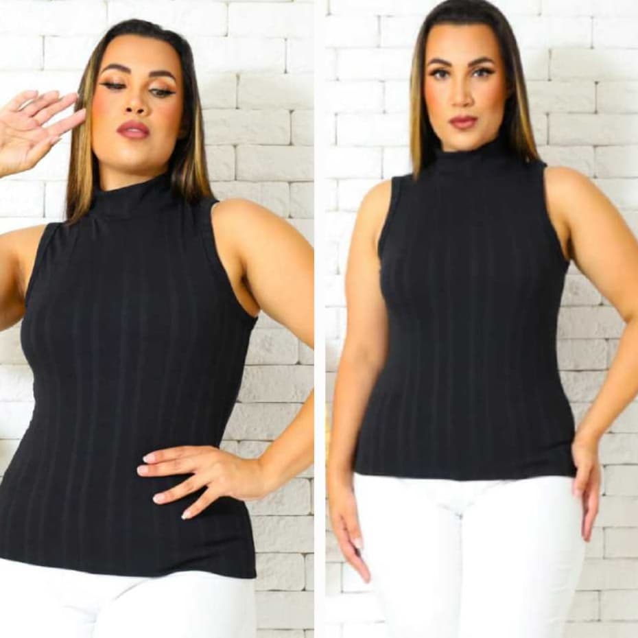 Blusa Regata Gola Alta Basica Elegante Confortavel Moda Blogueira Malha Ribana Premium 2025 Cores Imverno e Verao
