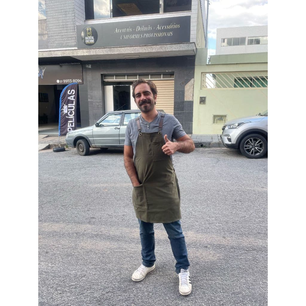 Avental em Oxford Verde Churrasco Barista Barbearia Cozinha Salão de Beleza Hotel Pousada Parrilla Jardinagem