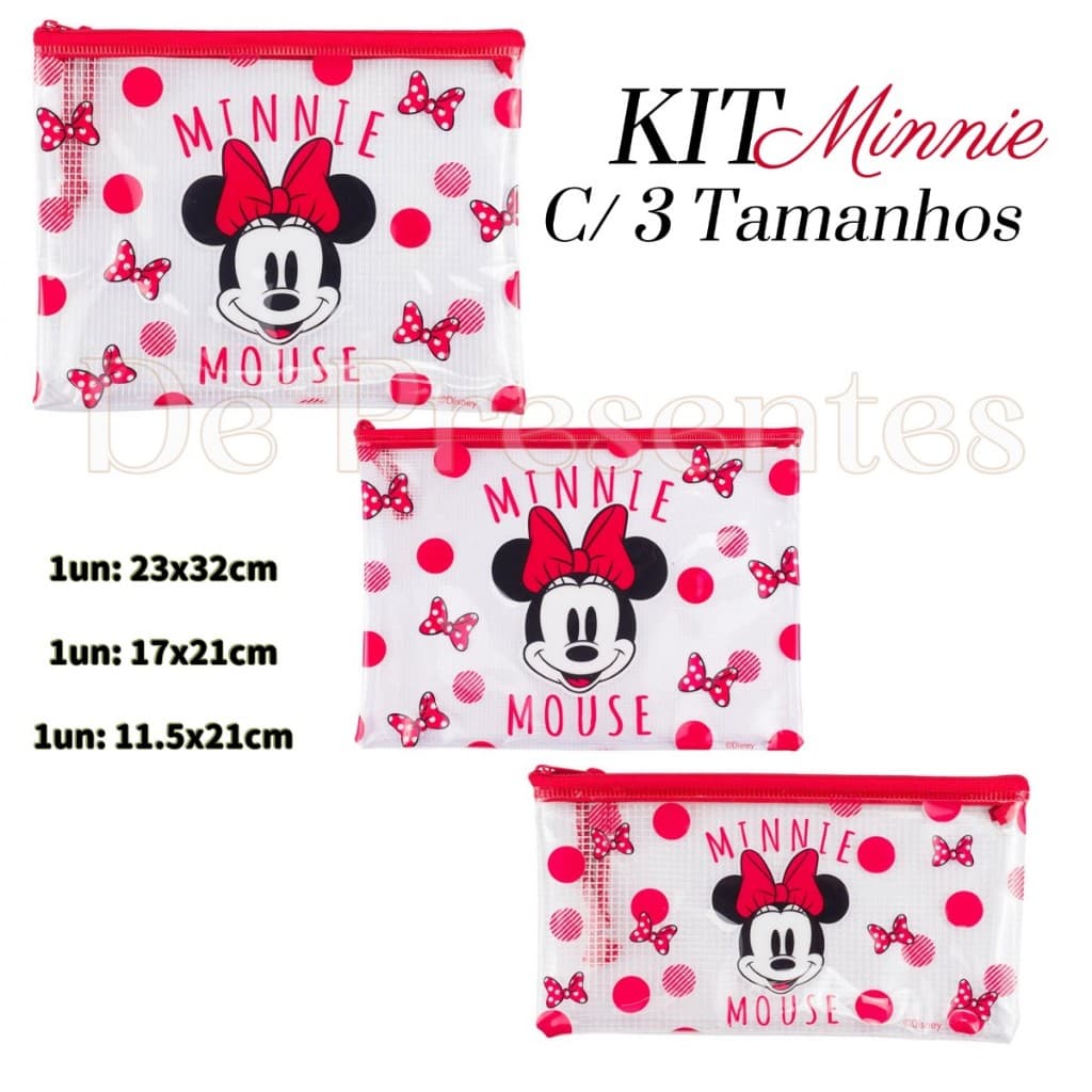 Kit C/ 3 Necessaire Estojo Organizador Transparente Minnie Mouse - Disney