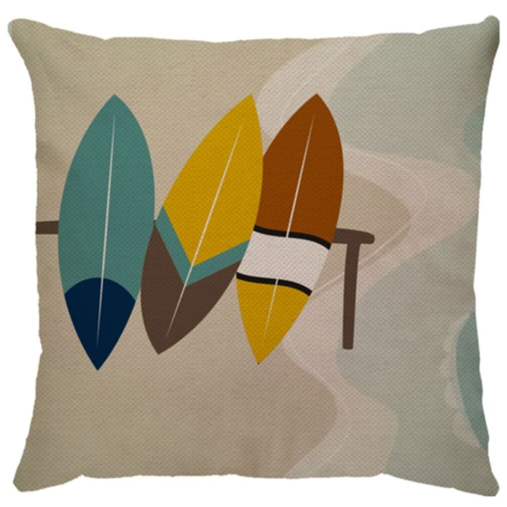 Capa Almofada Linho Estampado Canoas Surf Pranchas Praia Mar 43x43cm