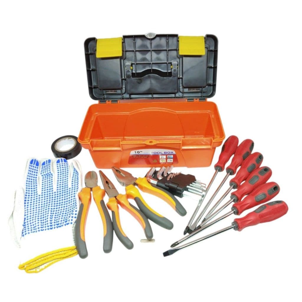Maleta de ferramentas com kit c/ 3 alicates, chaves de fenda e philips, chaves allens luvas 1 brinde