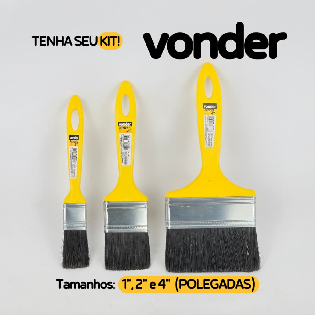 Pincel 1",2" e 4" Pol Cerdas Mistas Sintéticas Naturais Pintura Artesanato Limpeza Vonder